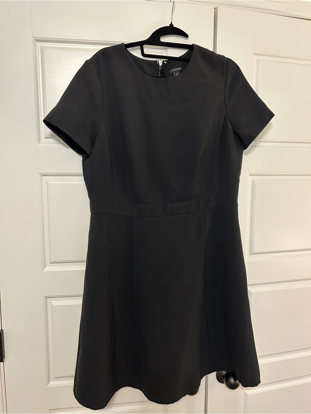 Ann Taylor Black Short-Sleeve Fit-and-Flare Dress